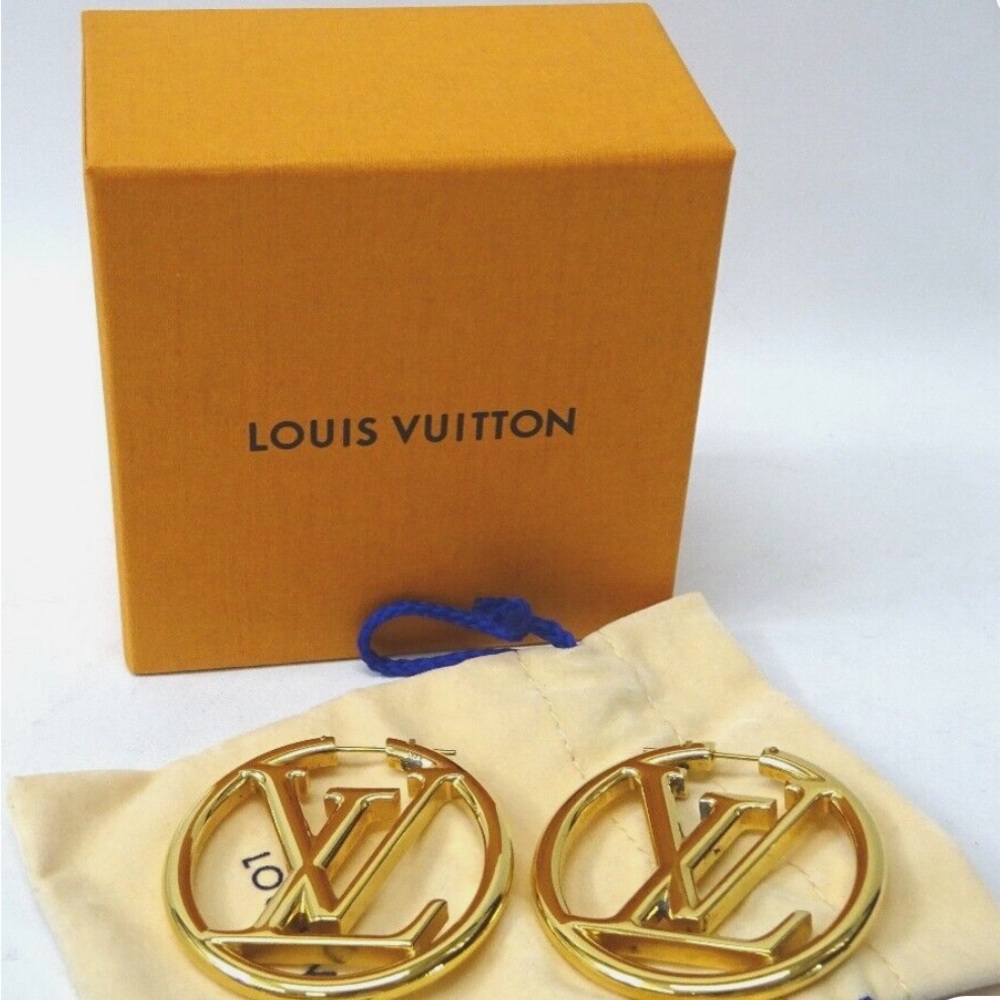 Louis Vuitton Earrings Hoop Louise M64288 LV Circle Logotype Hoop Gold